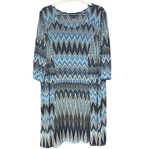 Karen Kane dress wrinkle free blue brown pattern flowy lightweight size 3X - Picture 1 of 5